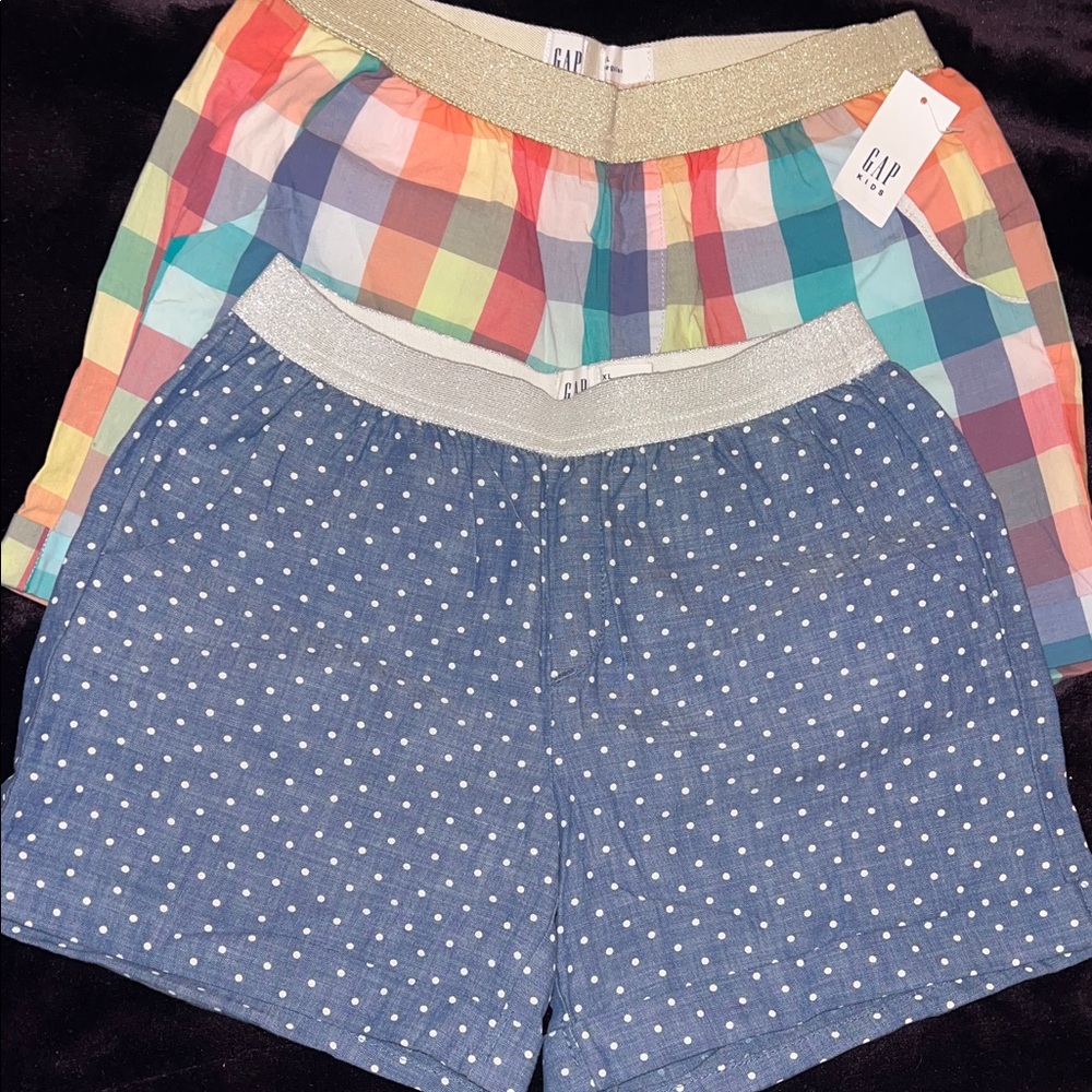 GAP Multicolor‎ Plaid and Blue Polka Dot Shorts girls XL 12